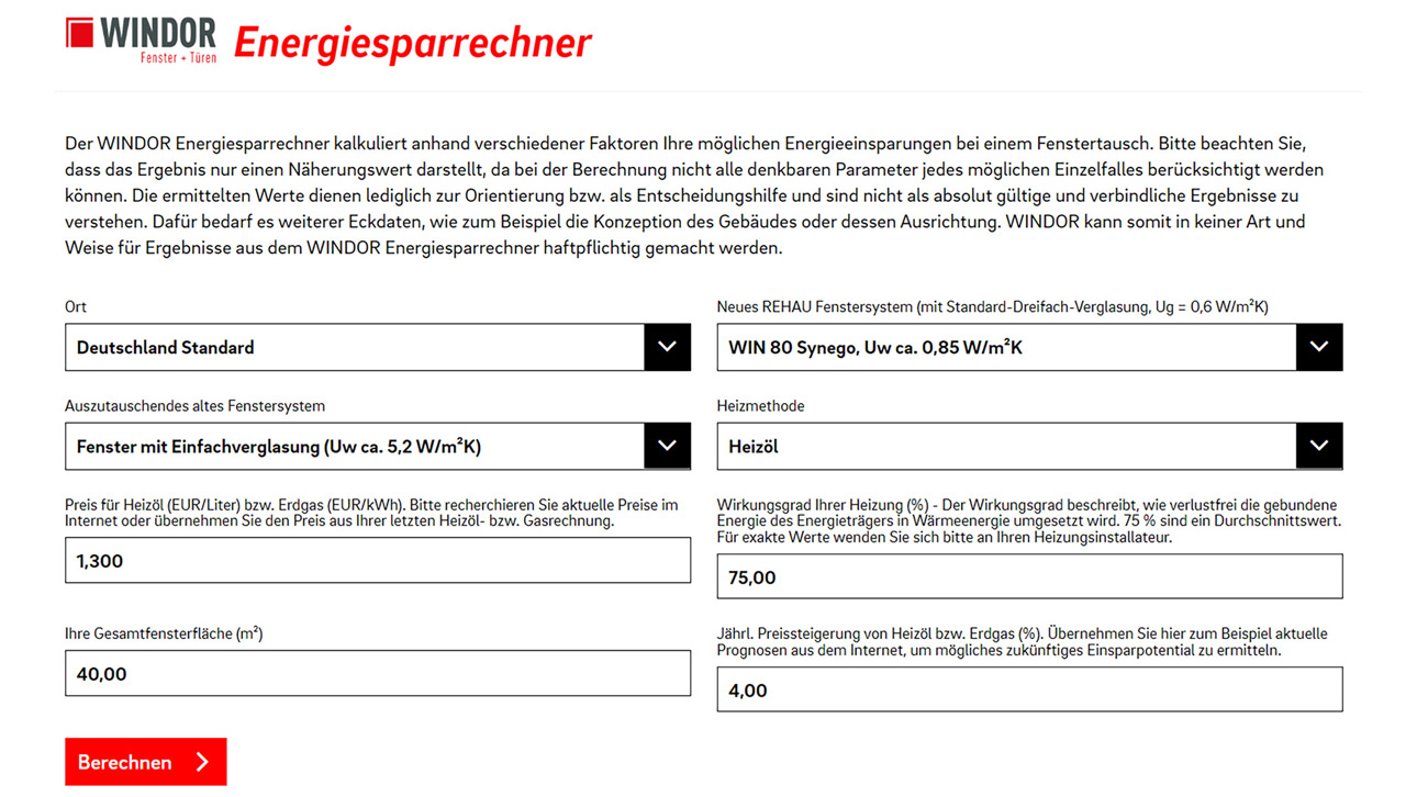 WINDOR Energiesparrechner
